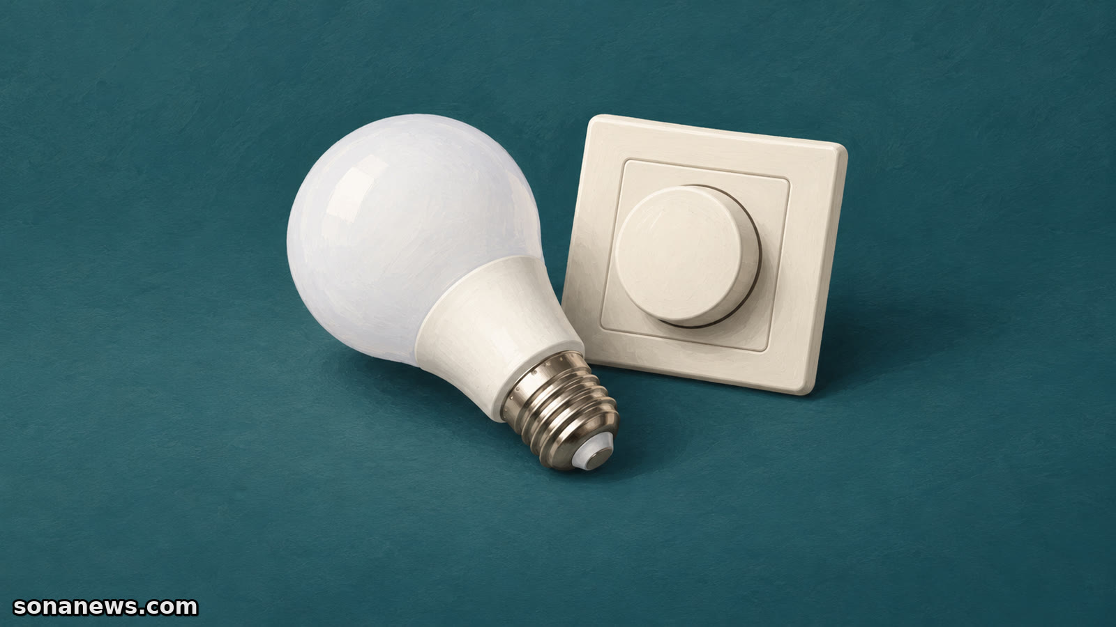 Conceptual illustration of an unlit LED bulb beside an assembled rotary dimmer control, showing the two parts of a compatibility check.
