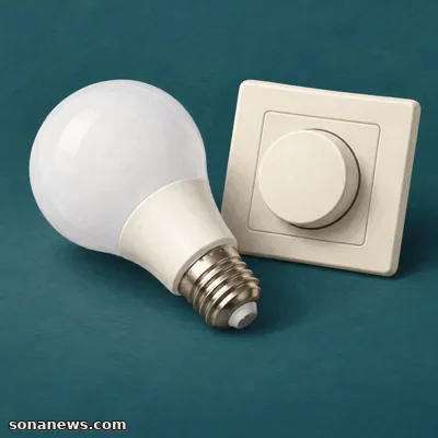 Conceptual illustration of an unlit LED bulb beside an assembled rotary dimmer control, showing the two parts of a compatibility check.