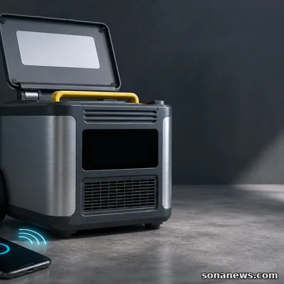 Unbranded wheeled portable power station beside a phone with an abstract update ring, illustrating the U.S. YETI 3000X recall.