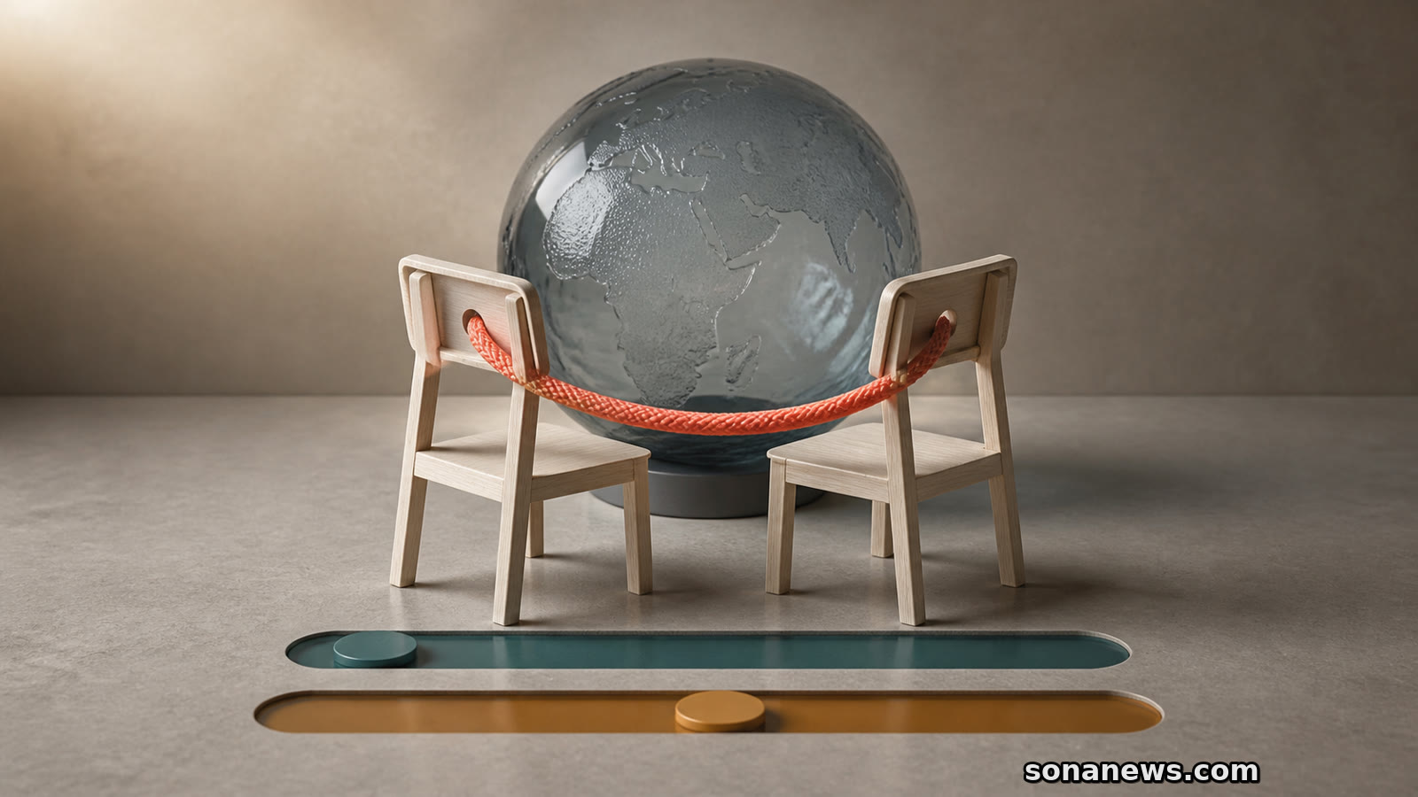 A conceptual globe stands behind two linked chairs and paired rating sliders representing relationship satisfaction and self-rated health.