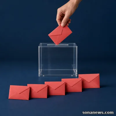 A hand adds a coral donation envelope above a collection box and a short sequence of earlier envelopes.