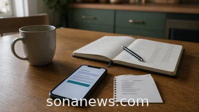 Smartphone and household ledger on a desk, illustrating bank transfer fraud protection, APP reimbursement and safer payment pauses.