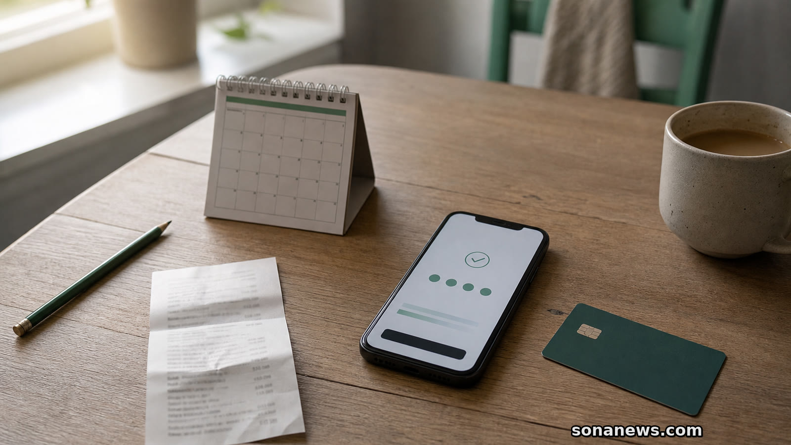Phone, receipt and calendar on a desk, illustrating buy now pay later checkout, instalment credit and UK BNPL regulation.