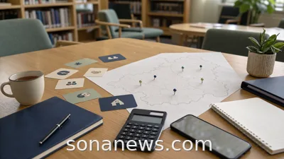 Community finance desk with blank cards and a map for a UK credit union membership reform article.