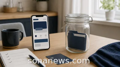 Smartphone wallet balance, plain prepaid card and notebook on a table for UK payment app safeguarding rules.