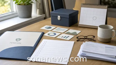 Compliance desk with a SIPP pension folder, blank checklist, locked asset box and late-summer calendar.