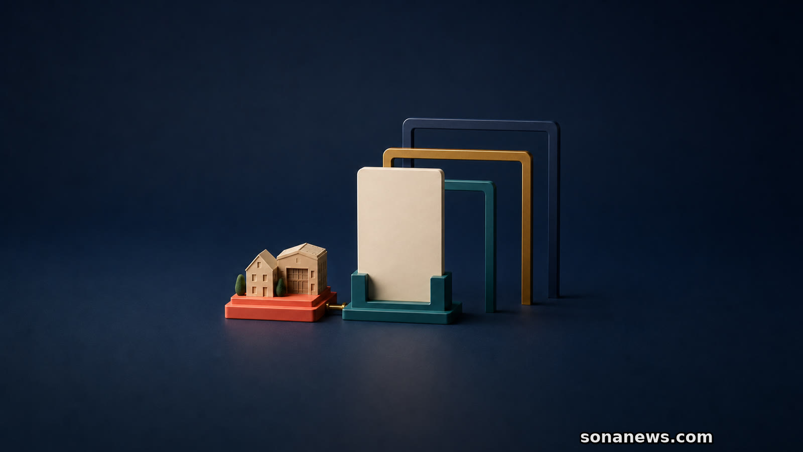 Conceptual blank mini-bond tablet sits beside an asset model and three open regulatory protection frames.