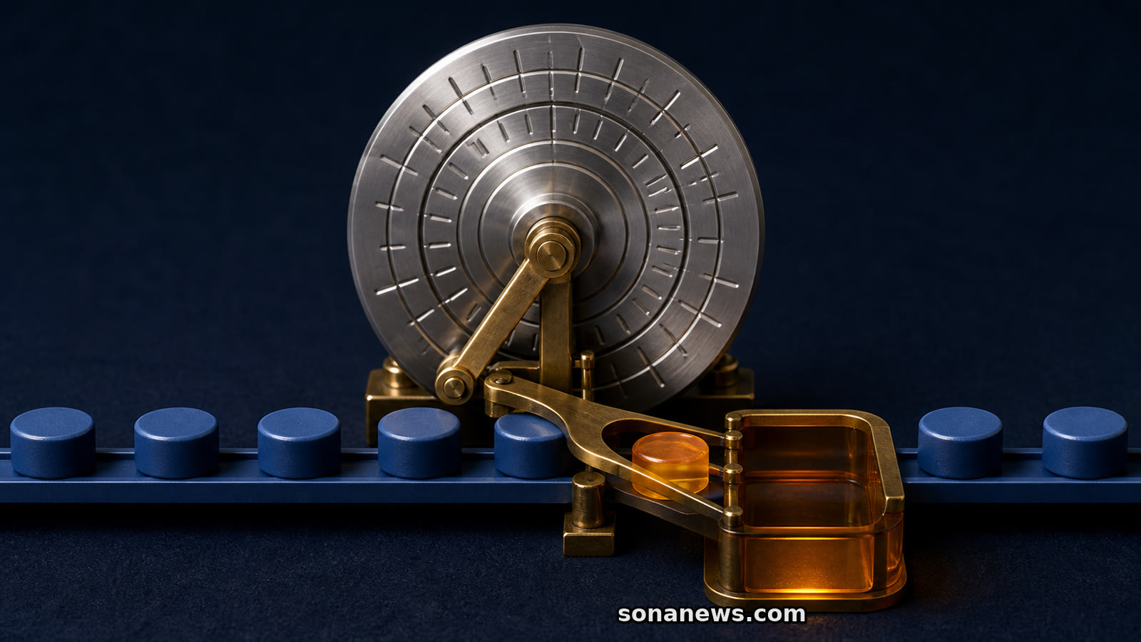 Conceptual US workplace retirement mechanism uses a prior-year wage wheel to route one catch-up token into a Roth chamber.