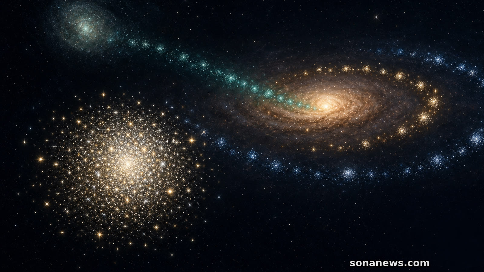 A conceptual Milky Way reconstruction links three globular cluster populations to an incoming ancient dwarf galaxy.