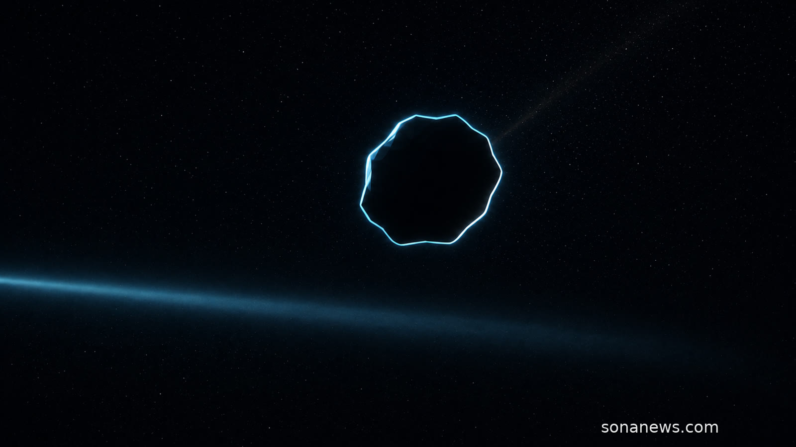 Conceptual view of 1998 SH2 just outside a radar beam, with a faint comet tail revealing its outgassing.