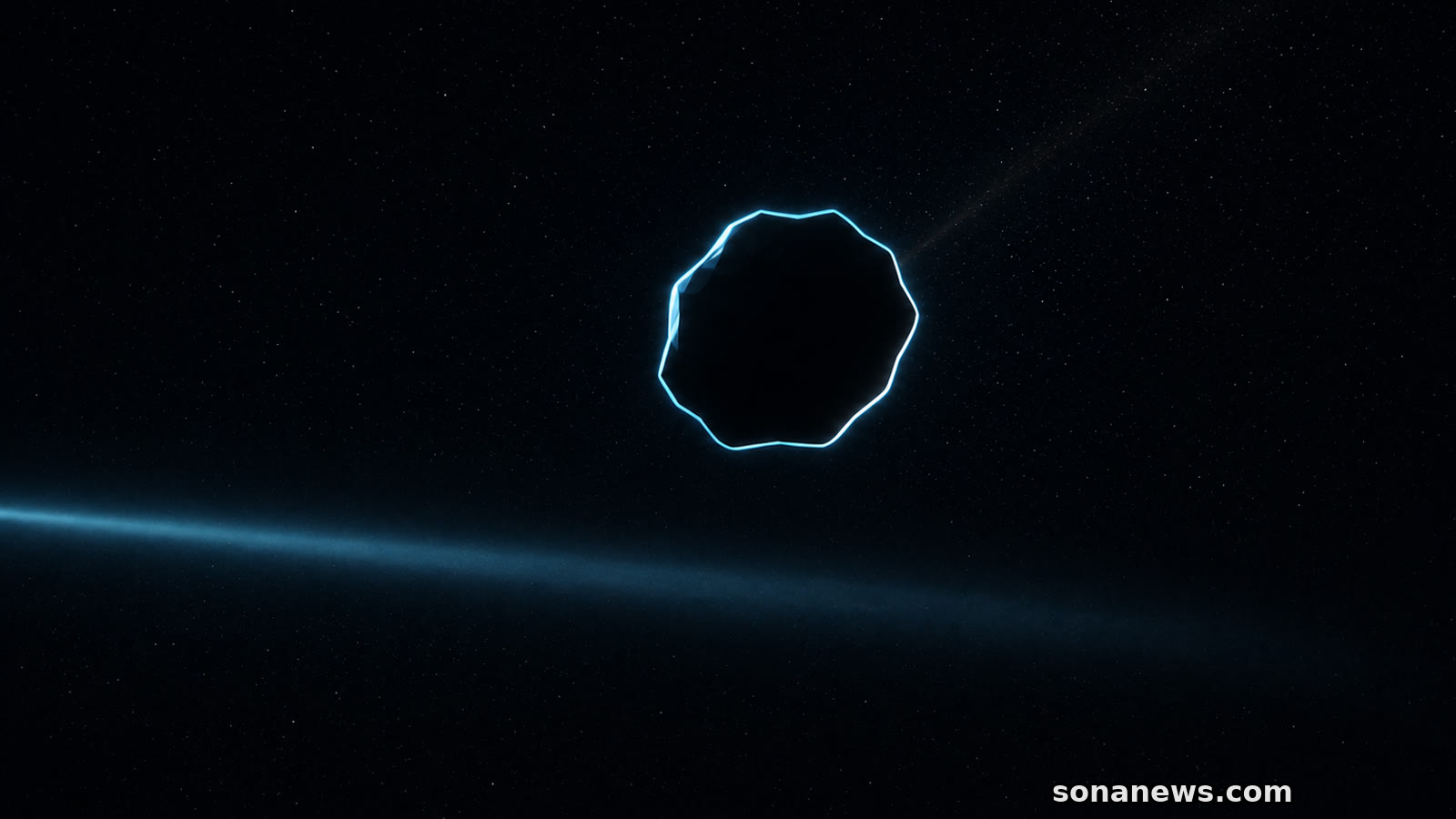 Conceptual view of 1998 SH2 just outside a radar beam, with a faint comet tail revealing its outgassing.