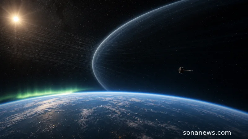 Earth’s magnetic shield curves through space as solar wind reaches the Smile mission’s observing region.