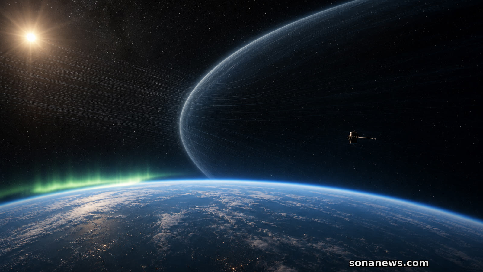 Earth’s magnetic shield curves through space as solar wind reaches the Smile mission’s observing region.