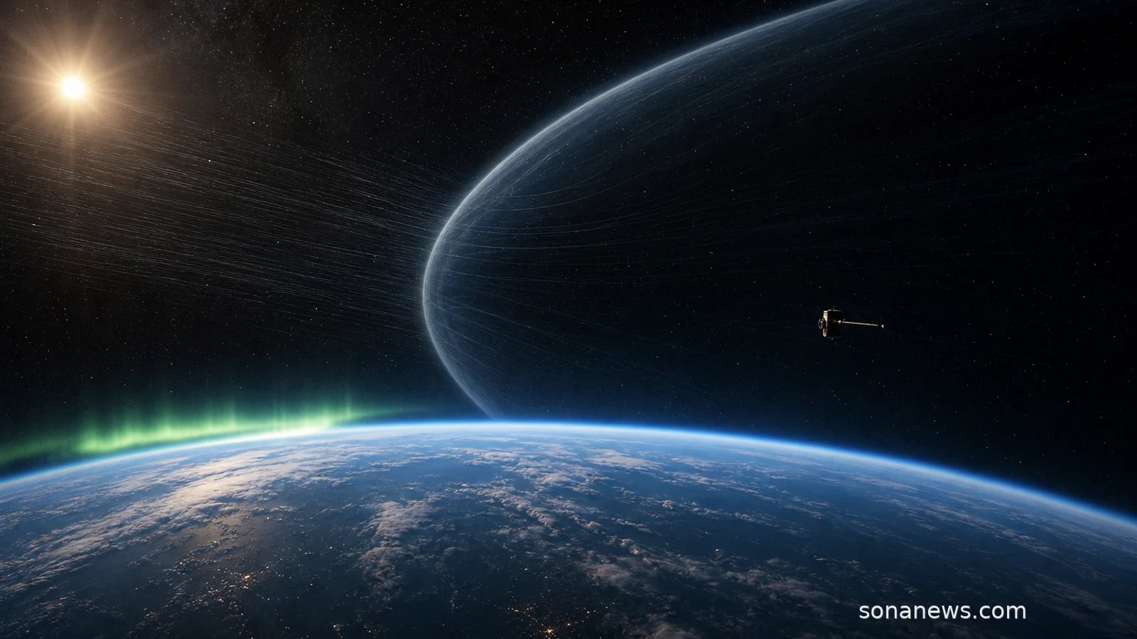 Earth’s magnetic shield curves through space as solar wind reaches the Smile mission’s observing region.