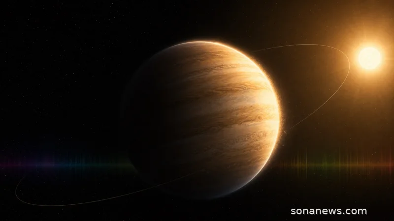 A giant exoplanet near a bright star with subtle Webb infrared spectrum bands.