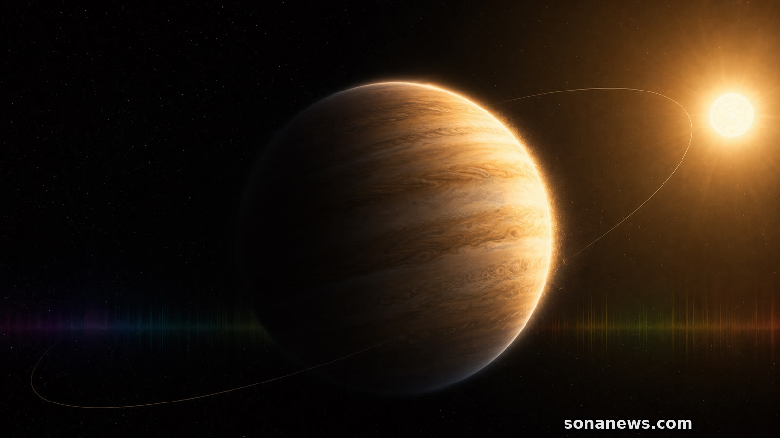 A giant exoplanet near a bright star with subtle Webb infrared spectrum bands.