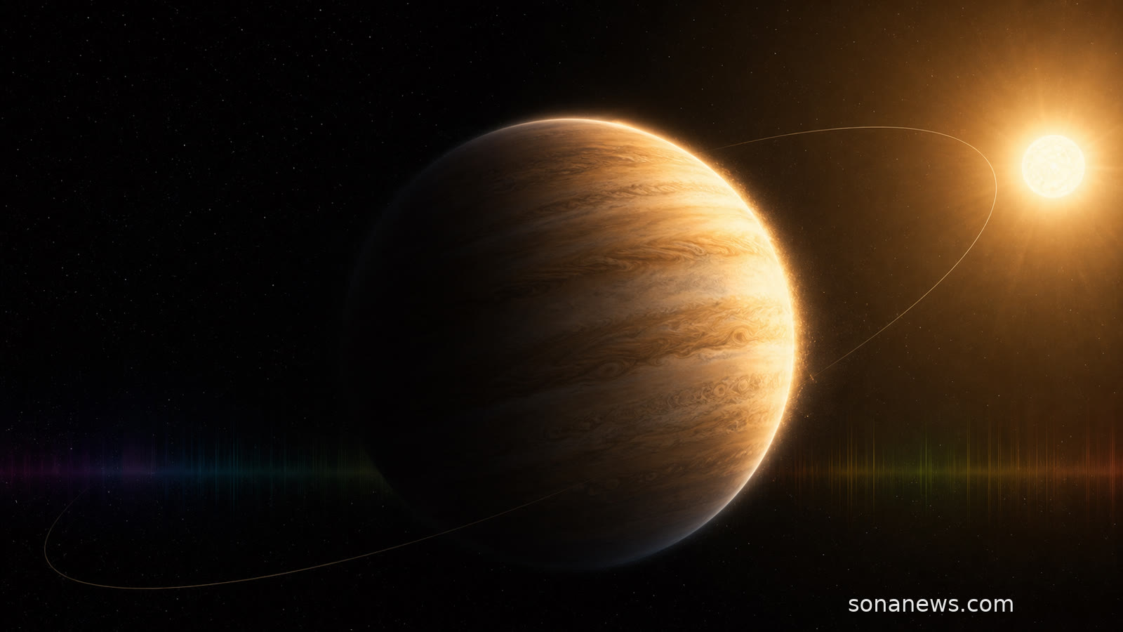 A giant exoplanet near a bright star with subtle Webb infrared spectrum bands.