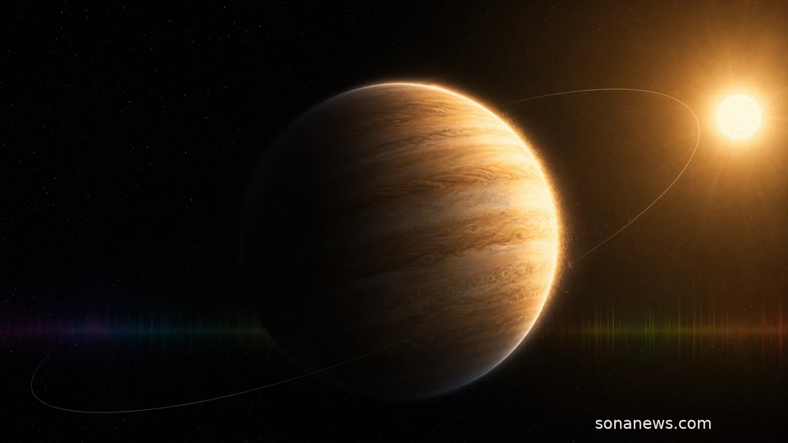 A giant exoplanet near a bright star with subtle Webb infrared spectrum bands.