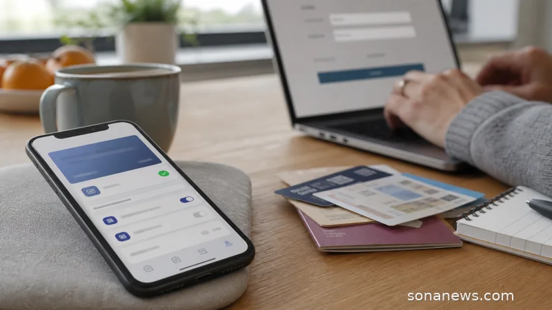 An unbranded phone shows a European Digital Identity Wallet style login beside blurred credential cards.