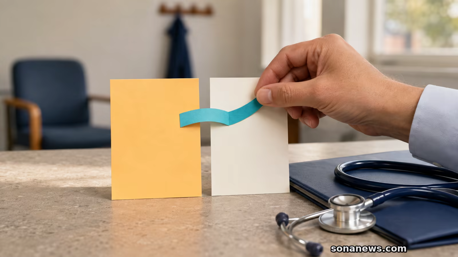 Una mano collega due soli giorni di calendario accanto a uno stetoscopio, per la nuova regola INPS sul certificato di malattia.
