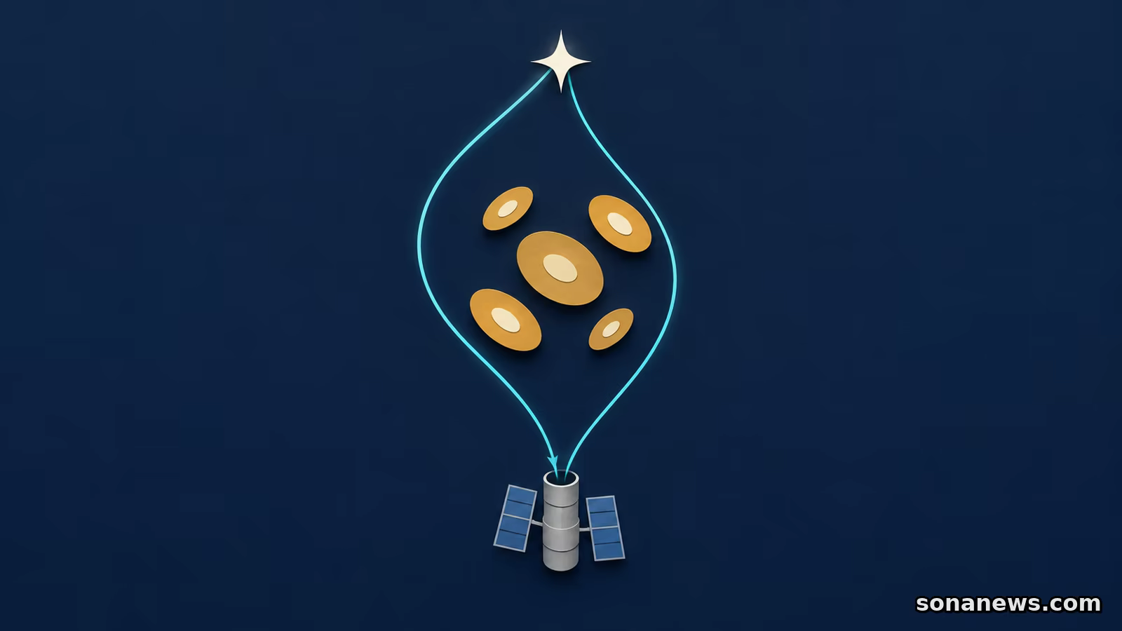 Schema della lente gravitazionale studiata per Athena: la luce di una supernova segue percorsi diversi attorno a un ammasso verso un telescopio.