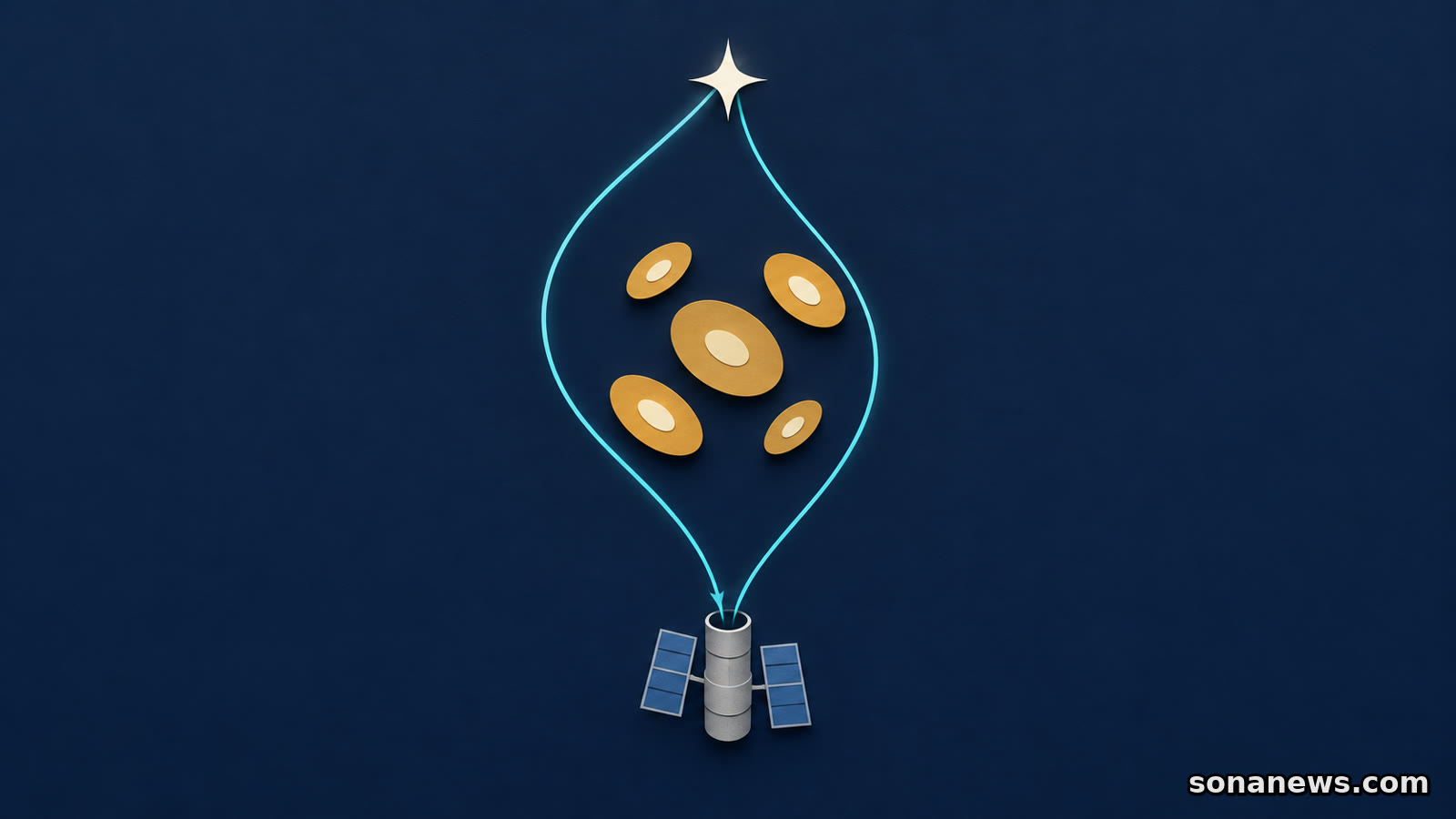 Schema della lente gravitazionale studiata per Athena: la luce di una supernova segue percorsi diversi attorno a un ammasso verso un telescopio.