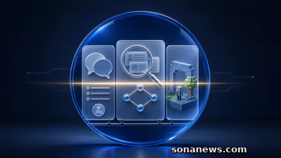 Tre schede per discussioni, ricerca con IA e giochi attraversano una lente di controllo digitale.