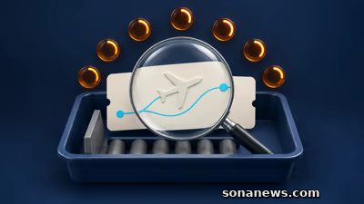 Una lente ingrandisce un aereo su una carta neutra, circondata da sette indicatori ambra per gli scioperi del 13 settembre.