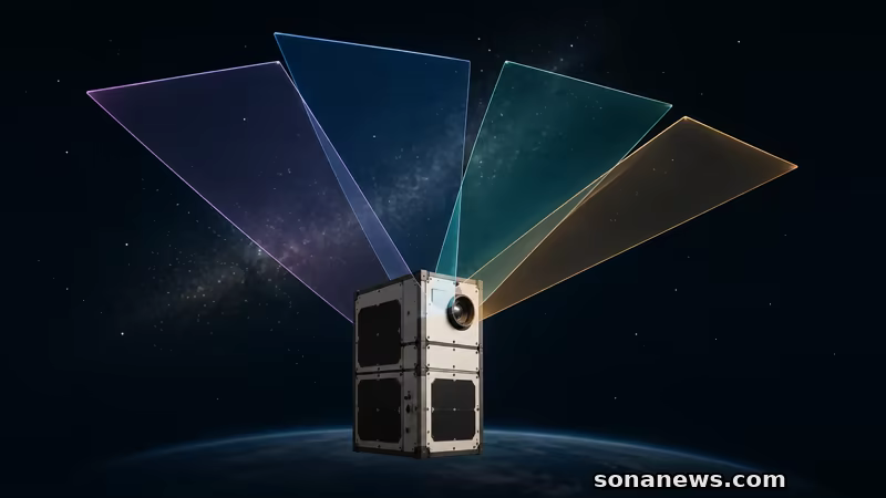 4色の広視野観測を表す小型衛星VERTECSの概念模型