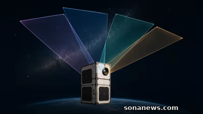 4色の広視野観測を表す小型衛星VERTECSの概念模型