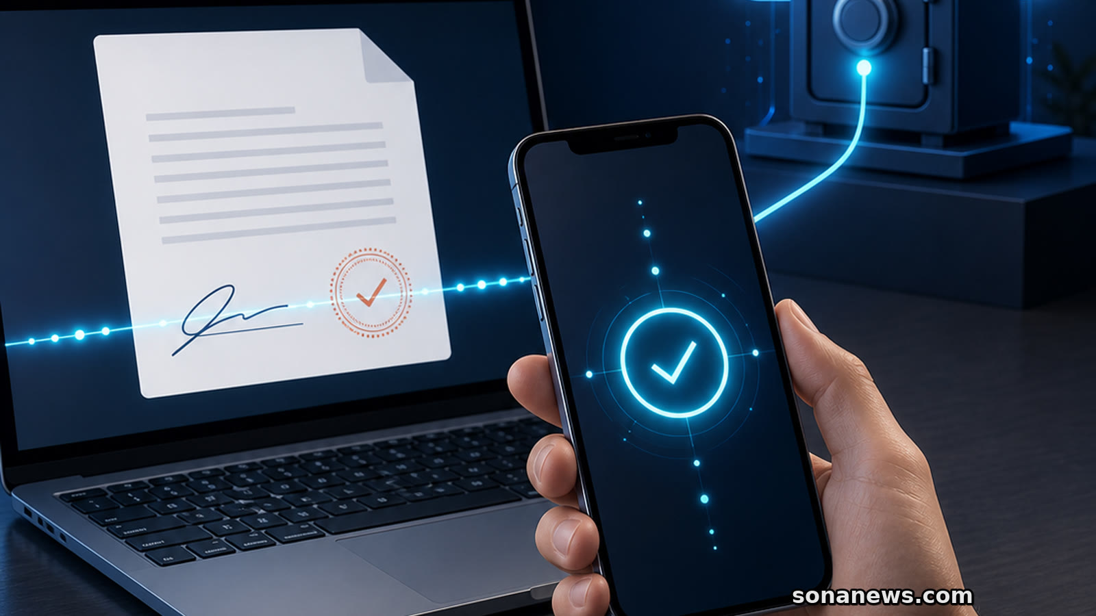 スマートフォンで承認し、文書とクラウド上の署名鍵を結ぶ商業登記リモート署名の編集画像