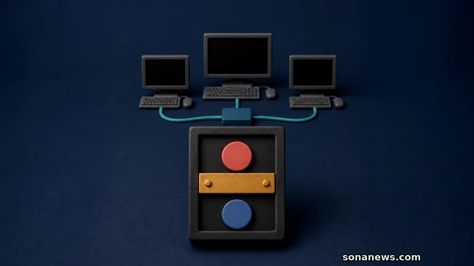 管理対象PCと、利用者・管理者の権限境界を修正板で塞ぐ概念模型