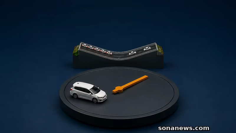 出発時刻のダイヤルと高速道路のサグ部に並ぶ車列を表した概念模型