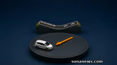 出発時刻のダイヤルと高速道路のサグ部に並ぶ車列を表した概念模型