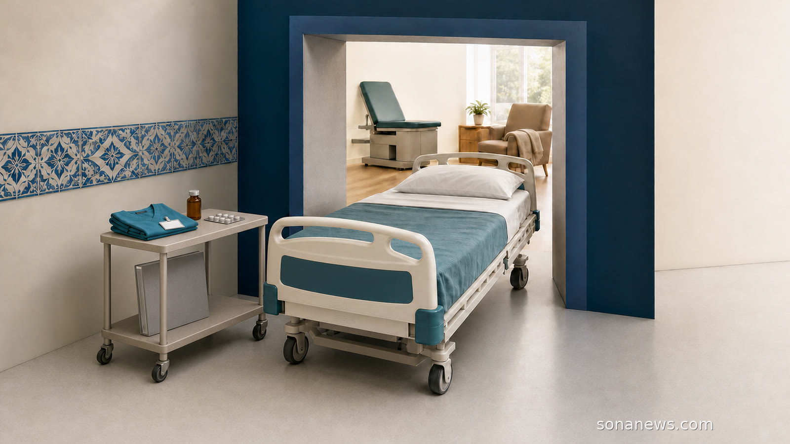 Cama hospitalar atravessa um portal estreito entre recursos clínicos, cuidados primários e apoio domiciliário em Portugal.