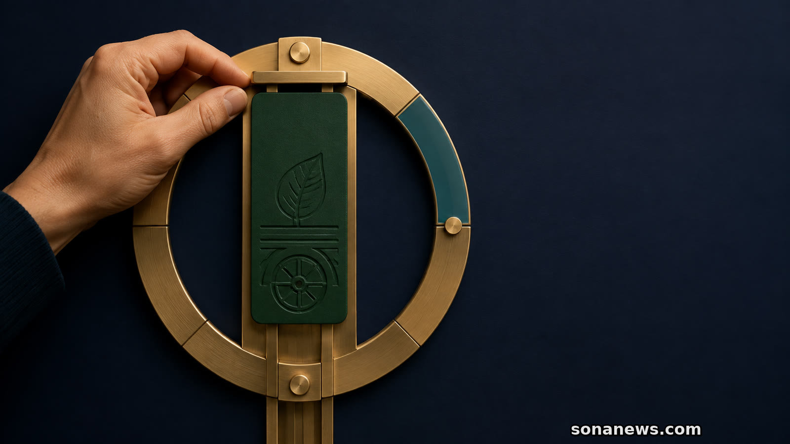Mão ajusta marcador verde no teto de mecanismo trimestral dos Certificados de Aforro Série F.