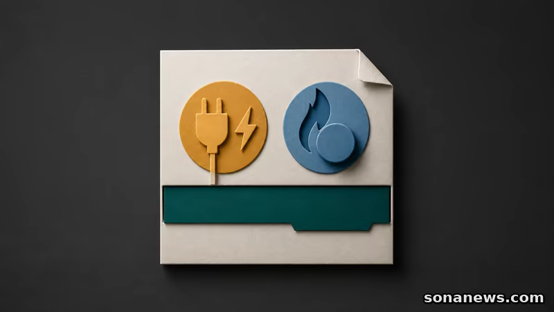 Maquete de fatura com faixa de desconto entre módulos de eletricidade e gás, representando a tarifa social de energia.