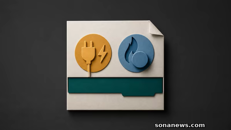 Maquete de fatura com faixa de desconto entre módulos de eletricidade e gás, representando a tarifa social de energia.