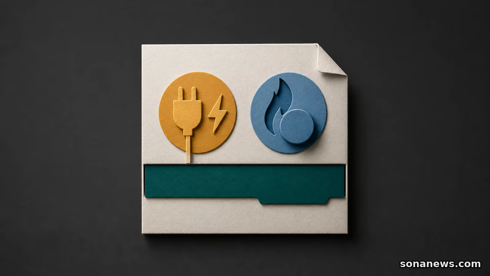 Maquete de fatura com faixa de desconto entre módulos de eletricidade e gás, representando a tarifa social de energia.