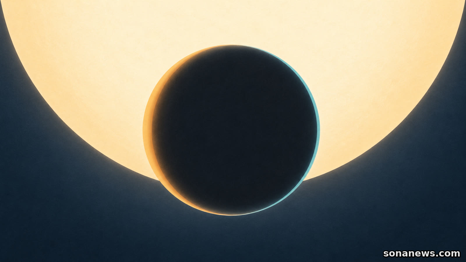Ilustração conceptual de um planeta em trânsito diante de uma estrela, com uma borda atmosférica assimétrica, evocando o estudo de WASP-17b.