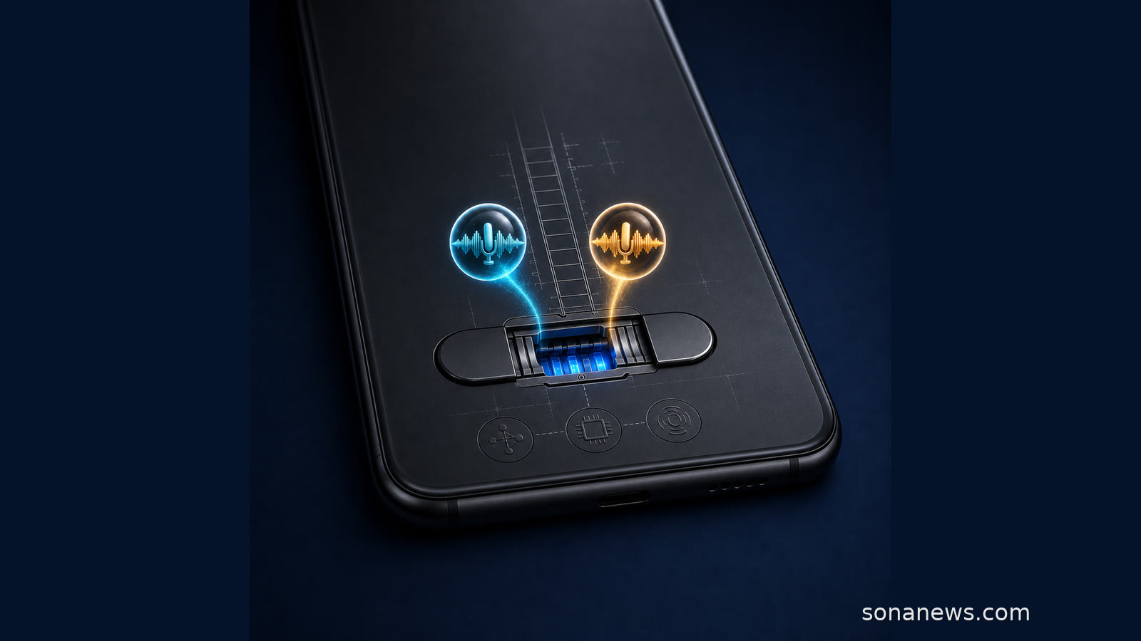 Dois assistentes de voz convergem num portal aberto no sistema de um smartphone, ilustrando a futura interoperabilidade do Android.