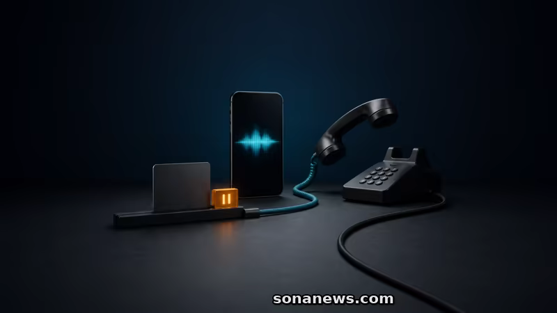 بطاقة دفع متوقفة أمام علامة إيقاف وهاتف يعرض موجة صوتية وسماعة أخرى للتحقق المستقل